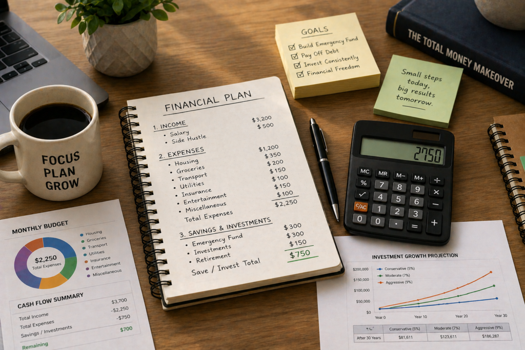 Financial planning workspace with goals