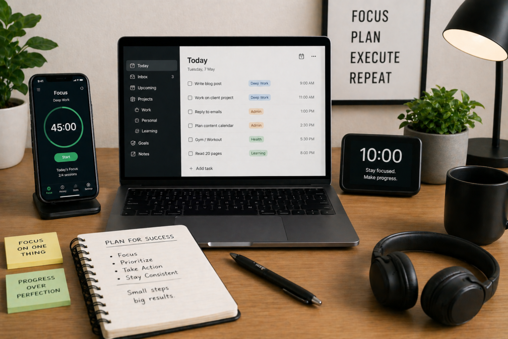 Focused workspace for productivity and success