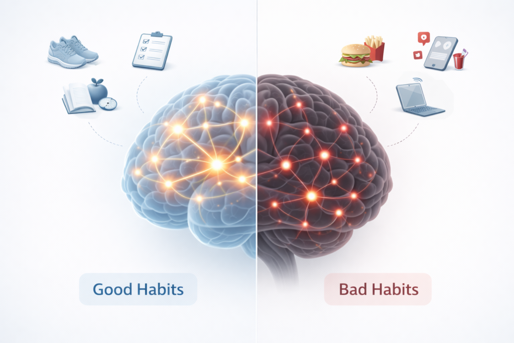 Good vs bad habits brain comparison