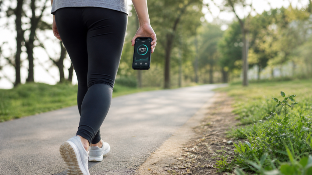 Morning walk with fitness tracking app