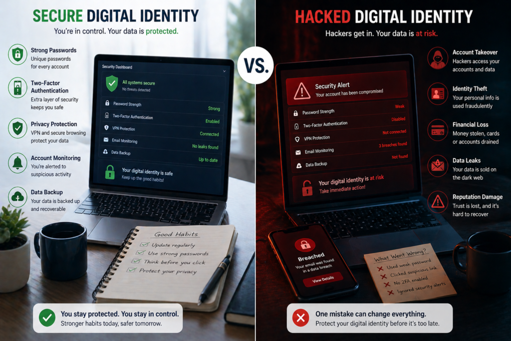 Safe vs hacked digital identity