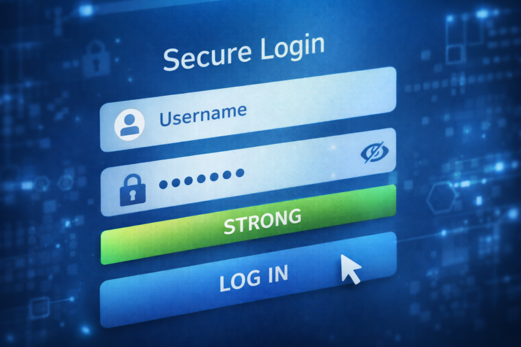 Secure login interface with strong password