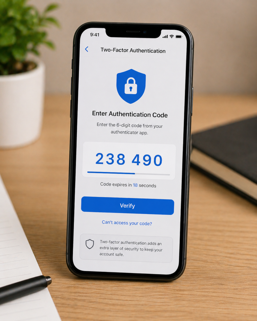 Two-factor authentication screen close-up