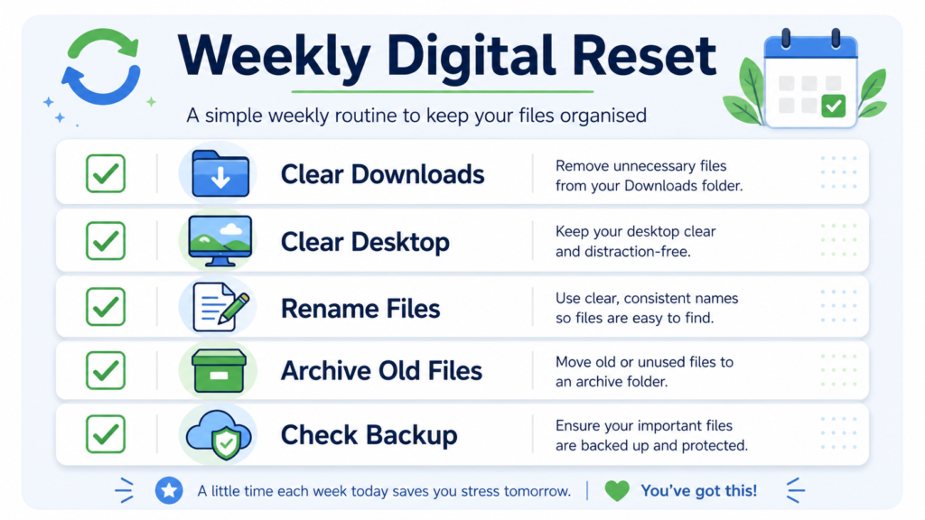 Weekly digital reset checklist for organization